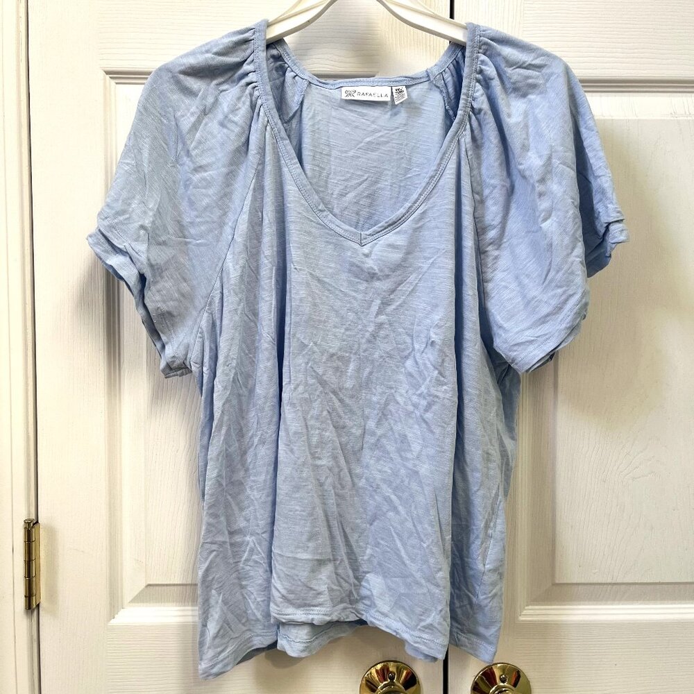 LADIES SIZE XXL RAFAELLA BLUE SHORT SLEEVE V-NECK TOP SHIRT BLOUSE COTTON BLEND